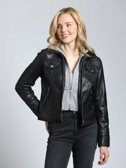 Leather Jacket w/Detachable Hoodie