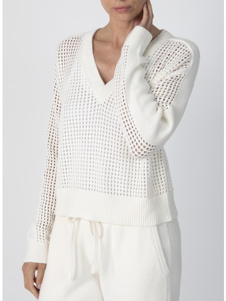 Cashmere Mesh Stitch VNeck Sweater